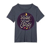 Hide Your Candy Spooky Halloween Ghost Moon Stars T-Shirt, Women's Plus, Heather Blue, 6X