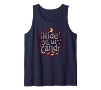 Hide Your Candy Spooky Halloween Ghost Moon Stars Tank Top, Men, Navy, XL