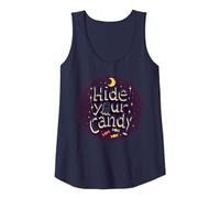 Hide Your Candy Spooky Halloween Ghost Moon Stars Tank Top, Women, Navy, XXL