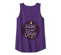 Hide Your Candy Spooky Halloween Ghost Moon Stars Tank Top, Women, Purple, XL