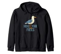 Hide Your Fries Funny Seagull Zip Hoodie