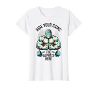 Hide Your Gains The Alpha's Here Funny Gym Bodybuilding Value Graphic T-Shirt, Women, White, L