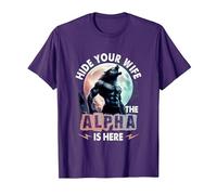 Hide Your Wife The Alpha is Here Alpha Wolf Meme Cringe T-Shirt, Men, Purple, 3X-Large
