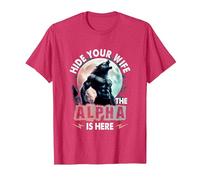 Hide Your Wife The Alpha is Here Alpha Wolf Meme Cringe T-Shirt, Men, Red Heather, Medium