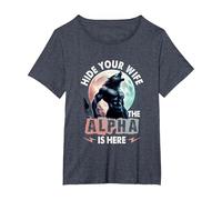 Hide Your Wife The Alpha is Here Alpha Wolf Meme Cringe T-Shirt, Women's Plus, Heather Blue, 2X