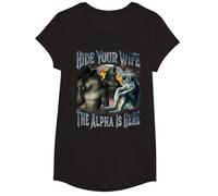 Hide Your Wife The Alpha is Here Cool Funny Alpha Wolf Meme T-Shirt, Girls, Black, Small