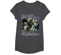 Hide Your Wife The Alpha is Here Cool Funny Alpha Wolf Meme T-Shirt, Girls, Dark Heather Grey, X-Small