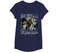 Hide Your Wife The Alpha is Here Cool Funny Alpha Wolf Meme T-Shirt, Girls, Navy Blue, Medium