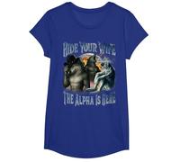 Hide Your Wife The Alpha is Here Cool Funny Alpha Wolf Meme T-Shirt, Girls, Royal Blue, Medium