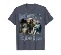 Hide Your Wife The Alpha is Here Cool Funny Alpha Wolf Meme T-Shirt, Men, Heather Blue, Small
