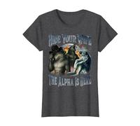 Hide Your Wife The Alpha is Here Cool Funny Alpha Wolf Meme T-Shirt, Women, Dark Heather Grey, 3X-Large