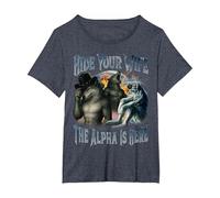 Hide Your Wife The Alpha is Here Cool Funny Alpha Wolf Meme T-Shirt, Women's Plus, Heather Blue, 1X