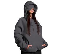 Hideout Hoodie with Eye Mask Built In, Airplane Mode Travel Hoodie with Hidden Pocket, Sweatshirt Pullover for Flying Sleeping, Wearable Blanket Hoodies for Men Women Dark Gray