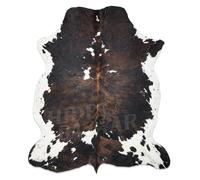 HIDES BAZAAR Natural Cowhide Rug for Home & Office Premium Dark Tricolor Cowhide Rug with Unique Dark Brown, Black & White Patterns- Cow Hide Rugs Made with Tanned Leather - Cow Hide Rugs 6x7-8 ft