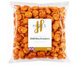 Hides Fine Foods - Chilli Rice Crackers 500g - Suitable for Vegetarians - GMO Free - Snacking - Hot Fried Chilli Cracker - Bar Snack - Perfect for Parties