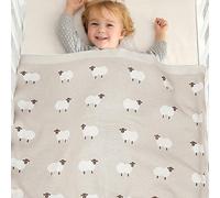 Hidetex Baby Knit Blanket - Soft Cotton Infant Blanket with Cute Sheep Pattern, Stroller Cover & Nursery Throw,90 x 70 cm (Khaki)