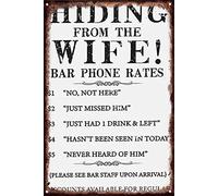 Hiding From The Wife Bar Phone Rates, Funny Tin Sign Metal Sign Door Plaque Tin Sign, For Man Cave Bar Wall Decor Shop Mural Bathroom Sign Graduation Birthday Gifts For Nephews And Nieces 8x12inch