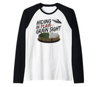 Hiding in Grain Sight - Funny Crop Circle UFO Raglan Baseball Tee