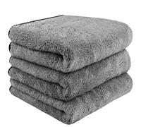 HIDMD Microfibre Car Drying Towels Large Cleaning Cloths 40CM x 60CM Auto Detailing Super Absorbent Plush Thick 380GSM 3 Pack Grey