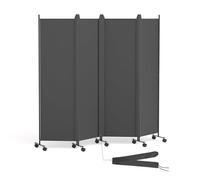 HIDODO 4 Panel Room Divider Folding Privacy Screen, Freestanding Room Partition with Lockable Wheels, Portable Wall Divider for Room Separation, 224 x 178cm, Grey