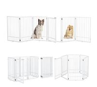 HIDOG Metal Freestanding Dog Gate With Door, Extra Wide 121", 31" Height Foldable for Doorways, Tall Fence Indoor Outdoor Pet Barrier for Stairs Hallways, 6 Panels, White