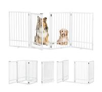 HIDOG Metal Freestanding Dog Gate With Door - Extra Wide 81", 31" Height Foldable for Doorways, Tall Fence Indoor Outdoor Pet Barrier for Stairs Hallways, 4 Panels, White