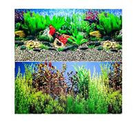 Hidom Aquarium Background Poster Double Sided - Height 19" / 50cm - Length 8 FT / 243cm - Two Scenic Pictures displaying Aquatic Backdrops - DS 500-9019/9032-8