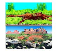 Hidom Aquarium Background Poster Double Sided - Height 24" / 60cm - Length 2 FT / 61cm - Two Scenic Pictures displaying Aquatic Backdrops - DS 600-9009/9069-2