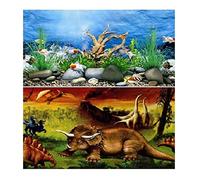 Hidom Aquarium Fish Tank Background Picture Poster Double Sided - Height 24" / 60cm - Aquatic Backdrops Displaying a Dinosaur Landscape and Traditional Underwater Scene- Length 2 FT / 61cm