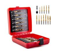 HIDOTOL Titanium Combination Drill and Tap Bits Set with Quick Change Adapter, 13 PC SAE/Metric Screw Taps, 3-in-1 Bit Tool for Drilling, Tapping and Countersinking