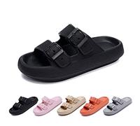 HIDRUO Cloud Slides for Women Men Double Buckle Adjustable Pillow Slippers, Soft Thick Sole Quick Drying Non-slip Open Toe Sandals (Black, 7-7.5)