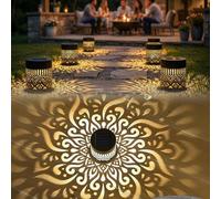HIDRUO Decorative Solar Mandala Lights, Solar Mandala Lights Outdoor, Metal Solar Powered Outdoor Deck Step Wall Lights, Mandala Theme Waterproof Fence Light for Garden (2, Mandala Warm Light)