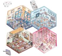 HIDRUO DIY 3D House Stickers, Fun Scene Make, Cozy Little Home Quiet Book, Cartoon Set for Adult Kids Relief Stress Pass The Time (C(19.5X23cm))