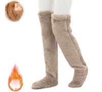 HIDRUO Fuzzy Dreams Thigh High Sock, Teddy Legs,Fluffy Winter Warm Socks Teddy Fleece Overknee Stockings Soft Knee High Socks (Khaki)