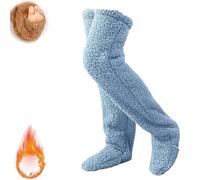 HIDRUO Fuzzy Dreams Thigh High Sock, Teddy Legs,Fluffy Winter Warm Socks Teddy Fleece Overknee Stockings Soft Knee High Sock (Sky Blue)