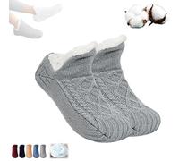 HIDRUO Indoor Non-Slip Thermal Socks,Fleece Lined Socks,V-Mouth Fluffy Slipper Socks (Gray, M)