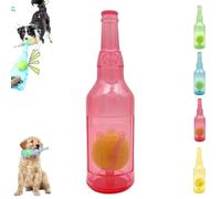 HIDRUO Pet Chew Beer Bottle with Tennis Ball, Squeaky Chew Toy for Dogs, Dog Toy Bottle with Ball Inside, Water Bottle Dog Toy, Interactive Toys for Dogs (Red, L)