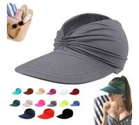 HIDRUO Women's UPF 50+ UV Protection Sun Visor Hat,Wide Brim UV Protection, Lightweight Foldable Ponytail Beach Cap for Golf Hiking (Dark Gray)