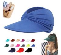 HIDRUO Women's UPF 50+ UV Protection Sun Visor Hat,Wide Brim UV Protection, Lightweight Foldable Ponytail Beach Cap for Golf Hiking (Royal Blue)