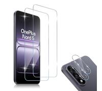 HidWee Screen Protector Compatible with OnePlus Nord 5 5G 2 Pieces Tempered Glass + 2 Pieces Camera Film, Bubble Free, Anti-Scratch, 9H Hardness Protective Film + Camera Film
