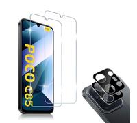 HidWee Screen Protector Compatible with Xiaomi Poco C85 for Tempered Glass, Pack of 2 Protective Glass & 2 Camera Protective Film, 9H Hardness Anti-Scratch Tempered Glass Protection, HD Screen