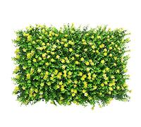 Hidyliu 1pcs Green Plastic Artificial Leaf Hedge Fence Panels Privacy Screen Lawn, Green Faux Trellis Garden Fence Balcony Screen, Decorative Fences, Adornment for Wedding Yard(Yellow with Flowers)