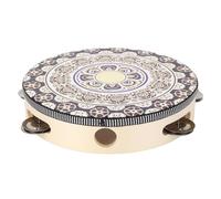 Hidyliu 8 Inch Hand Held Tambourine with Crisp Jingles for Parties and Performances, Sturdy Beech Wood Design (White Flower)