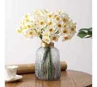 Hidyliu Artificial Daffodils Flowers 6PCS White Silk Narcissus Flower Bouquets DIY Simulation Daffodil Decorations for Party Home Table Centrepiece Indoor Outdoor Wedding Decoration