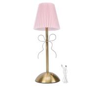 Hidyliu Bow Table Lamp, Cute Decorative Rechargeable LED Desk Lamp with Fabric Shade and Iron Frame, for Bedroom Hotel Guesthouse (Pink)
