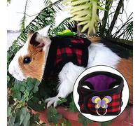 Hidyliu Chinchilla Harness Vest with Leash for Small Pets Soft and Breathable Design for Outdoor Activities Red Grid and Purple Love (S)