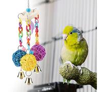 Hidyliu Colorful Toy Set for Chewing and Playing, Includes Rattan Balls and Bells - Ideal for Small and Medium Birds