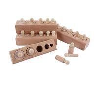 Hidyliu Cylinder Socket Toy for Kids, Educational Wooden Toy for Early Learning, Develops Logical Thinking and Sensory Skills, Beech Wood Material, 4 Bases with 20 Covers