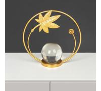 Hidyliu European Style Decorative Sculpture Metal Art Craft for Wine Cabinet Table Decor Elegant Home Ornament for Office Iron Crystal Ball (Maple Leaf)