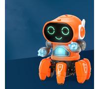 Hidyliu Intelligent Singing Dancing Light Robot Toy with Six Claws for Boys, Flexible Arm for Freely Walking, Plastic Material for Children (Orange)